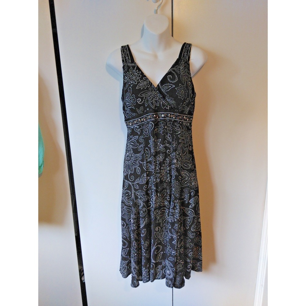 Women's Y2k Babydoll Midi Dress Size 8P Embelished Empire Waist Floral Romantic